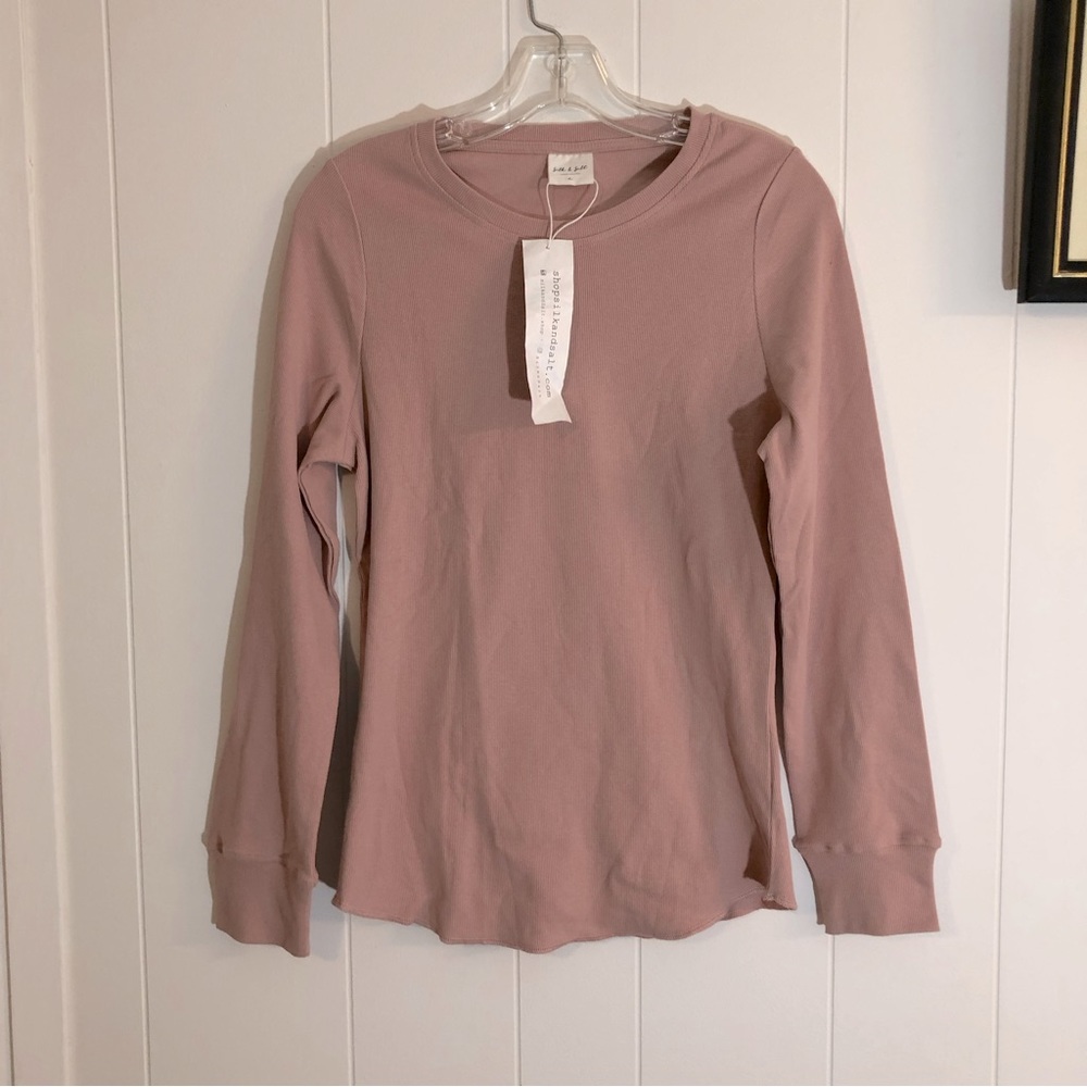Silk & Salt Ribbed Long Sleeve TShirt NWT Rose Large
